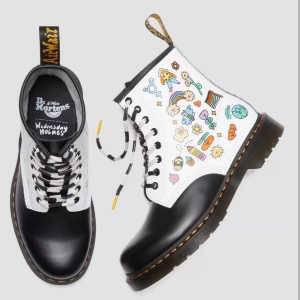 You Are A Star Wednesday Holmes Pride black and white 1460 unisex boots - Picture 4 of 11